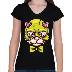 PRINTFASHION Macskamaszk - Női V-nyakú póló - Fekete