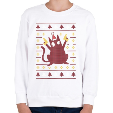 PRINTFASHION Macskás csúnya pulcsis minta - Gyerek pulóver - Fehér gyerek pulóver, kardigán