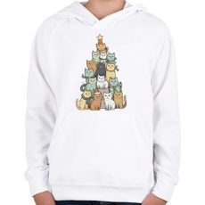 PRINTFASHION Macskás karácsonyfa - Gyerek kapucnis pulóver - Fehér