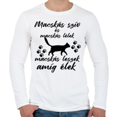PRINTFASHION Macskás szív macskás lélek macskás leszek amíg élek póló - Férfi hosszú ujjú póló - Fehér