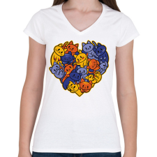 PRINTFASHION Macskás szív - Női V-nyakú póló - Fehér női póló