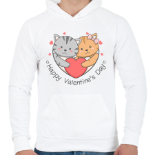PRINTFASHION Macskás Valentin nap - Férfi kapucnis pulóver - Fehér férfi pulóver, kardigán