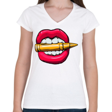 PRINTFASHION Mad lips - Női V-nyakú póló - Fehér női póló