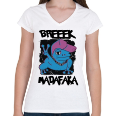 PRINTFASHION Madafaka - béka breeek - Női V-nyakú póló - Fehér