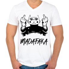 PRINTFASHION Madafaka - macska világos alaphoz - Férfi V-nyakú póló - Fehér