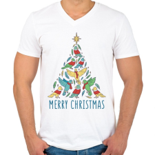 PRINTFASHION Madár karácsonyfa - Férfi V-nyakú póló - Fehér férfi póló