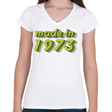 PRINTFASHION made-in-1973-green-grey - Női V-nyakú póló - Fehér