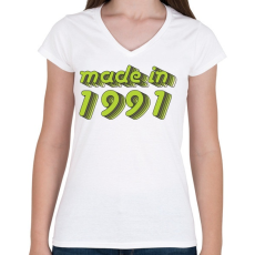 PRINTFASHION made-in-1991-green-grey - Női V-nyakú póló - Fehér