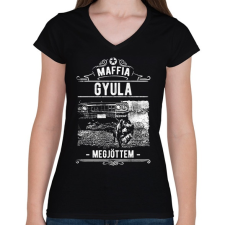 PRINTFASHION Maffia Gyula - Női V-nyakú póló - Fekete női póló