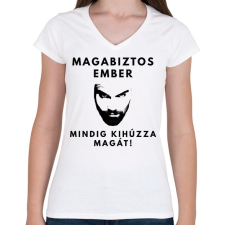 PRINTFASHION MAGABIZTOS EMBER - Női V-nyakú póló - Fehér női póló