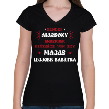 PRINTFASHION Magas legjobb barát - Női V-nyakú póló - Fekete női póló