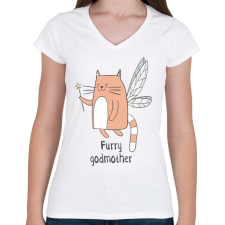 PRINTFASHION Magic cat - Női V-nyakú póló - Fehér női póló