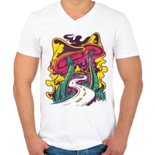 PRINTFASHION Magic mushroom road - Férfi V-nyakú póló - Fehér férfi póló