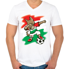 PRINTFASHION Magyar focis póló - Dabelő kutyával - Férfi V-nyakú póló - Fehér