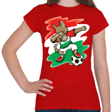 PRINTFASHION Magyar focis póló - Dabelő kutyával - Női póló - Piros