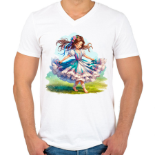 PRINTFASHION Magyar lány népviseletben - Férfi V-nyakú póló - Fehér férfi póló