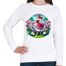 PRINTFASHION Magyar lány tavaszi virágok közt - Női pulóver - Fehér női pulóver, kardigán