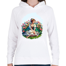 PRINTFASHION Magyar lány tulipánok közt - Női kapucnis pulóver - Fehér