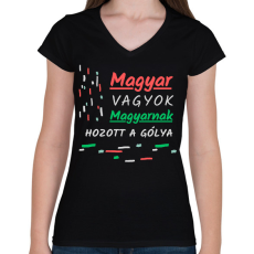 PRINTFASHION Magyar vagyok - Női V-nyakú póló - Fekete
