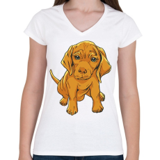 PRINTFASHION Magyar vizsla - Női V-nyakú póló - Fehér