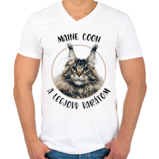 PRINTFASHION Maine Coon - Legjobb barát - Férfi V-nyakú póló - Fehér férfi póló