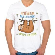 PRINTFASHION Majd ott leszünk - Férfi V-nyakú póló - Fehér