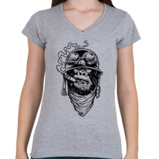 PRINTFASHION Majmok kora - Női V-nyakú póló - Sport szürke