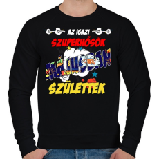 PRINTFASHION Májusban született szuperhős - Férfi pulóver - Fekete