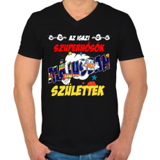 PRINTFASHION Májusban született szuperhős - Férfi V-nyakú póló - Fekete