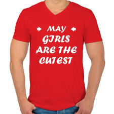 PRINTFASHION Májusi csajok a legcukibbak - Férfi V-nyakú póló - Piros férfi póló