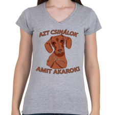 PRINTFASHION Makacs Tacskó - Női V-nyakú póló - Sport szürke női póló