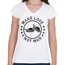 PRINTFASHION Make love, not war - Női V-nyakú póló - Fehér