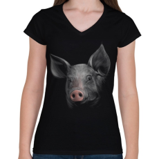 PRINTFASHION Malac portré - Női V-nyakú póló - Fekete