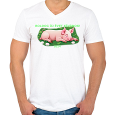 PRINTFASHION malacka szöveggel - Férfi V-nyakú póló - Fehér