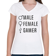 PRINTFASHION Male-Female-Gamer - Női V-nyakú póló - Fehér