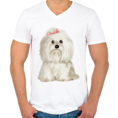 PRINTFASHION Máltai selyemkutyás póló - Férfi V-nyakú póló - Fehér