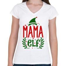 PRINTFASHION Mama elf - Női V-nyakú póló - Fehér női póló