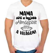 PRINTFASHION Mama süti a legjobb almáspitét a világon! - Férfi V-nyakú póló - Fehér férfi póló