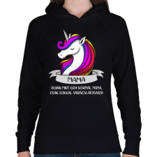 PRINTFASHION Mama unikornis - Női kapucnis pulóver - Fekete női pulóver, kardigán