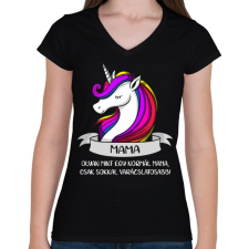 PRINTFASHION Mama unikornis - Női V-nyakú póló - Fekete női póló