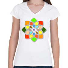 PRINTFASHION Mandala 6 - Női V-nyakú póló - Fehér női póló
