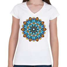 PRINTFASHION mandala - Női V-nyakú póló - Fehér