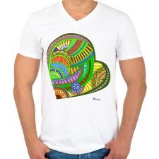 PRINTFASHION Mandala szív - Férfi V-nyakú póló - Fehér férfi póló