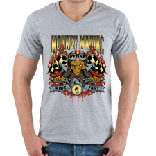 PRINTFASHION Mániákus majom - Férfi V-nyakú póló - Sport szürke férfi póló