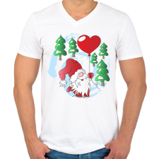 PRINTFASHION Manó Mikulás szívvel - Férfi V-nyakú póló - Fehér férfi póló