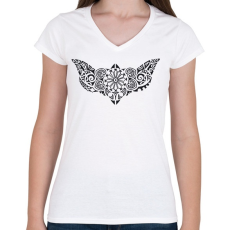 PRINTFASHION Maori rája - Női V-nyakú póló - Fehér