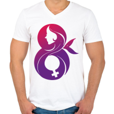 PRINTFASHION Március 8 - Férfi V-nyakú póló - Fehér férfi póló