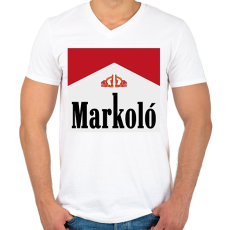 PRINTFASHION Markoló - Marlboro meme - Férfi V-nyakú póló - Fehér