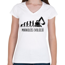 PRINTFASHION Markolós evolúció - Női V-nyakú póló - Fehér női póló