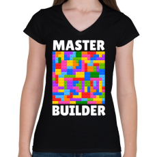 PRINTFASHION Master Builder - Női V-nyakú póló - Fekete